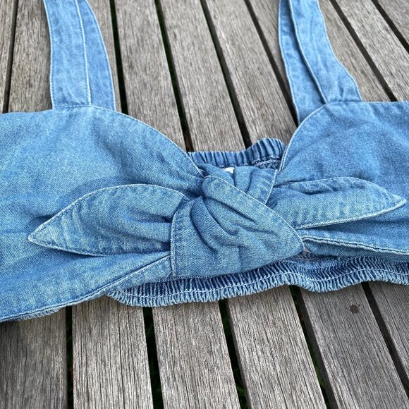 American Eagle Outfitters Denim Crop Top with Front Tie – Size S - Picture 4 of 7